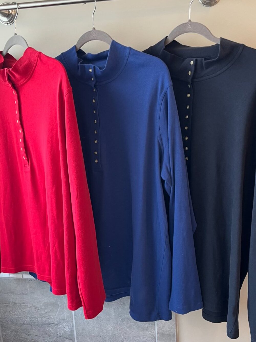 Natural Reflections Solid Mock Neck Henley Shirt Set Size 2X Navy Red Black EUC